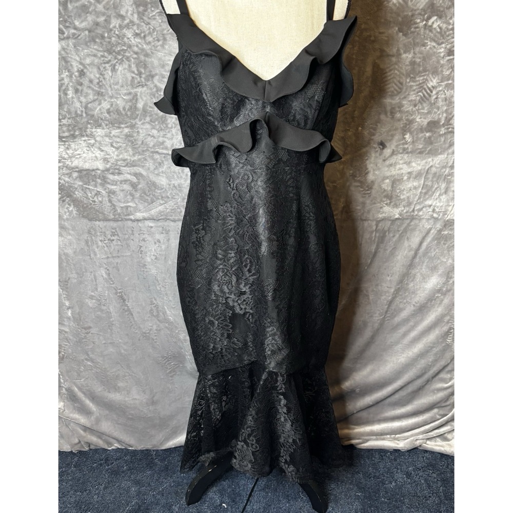 Ballbella Maxi Dress Black  Large Dark Mermaid Ruffle Hi‎ Low Hem Lace Overlay